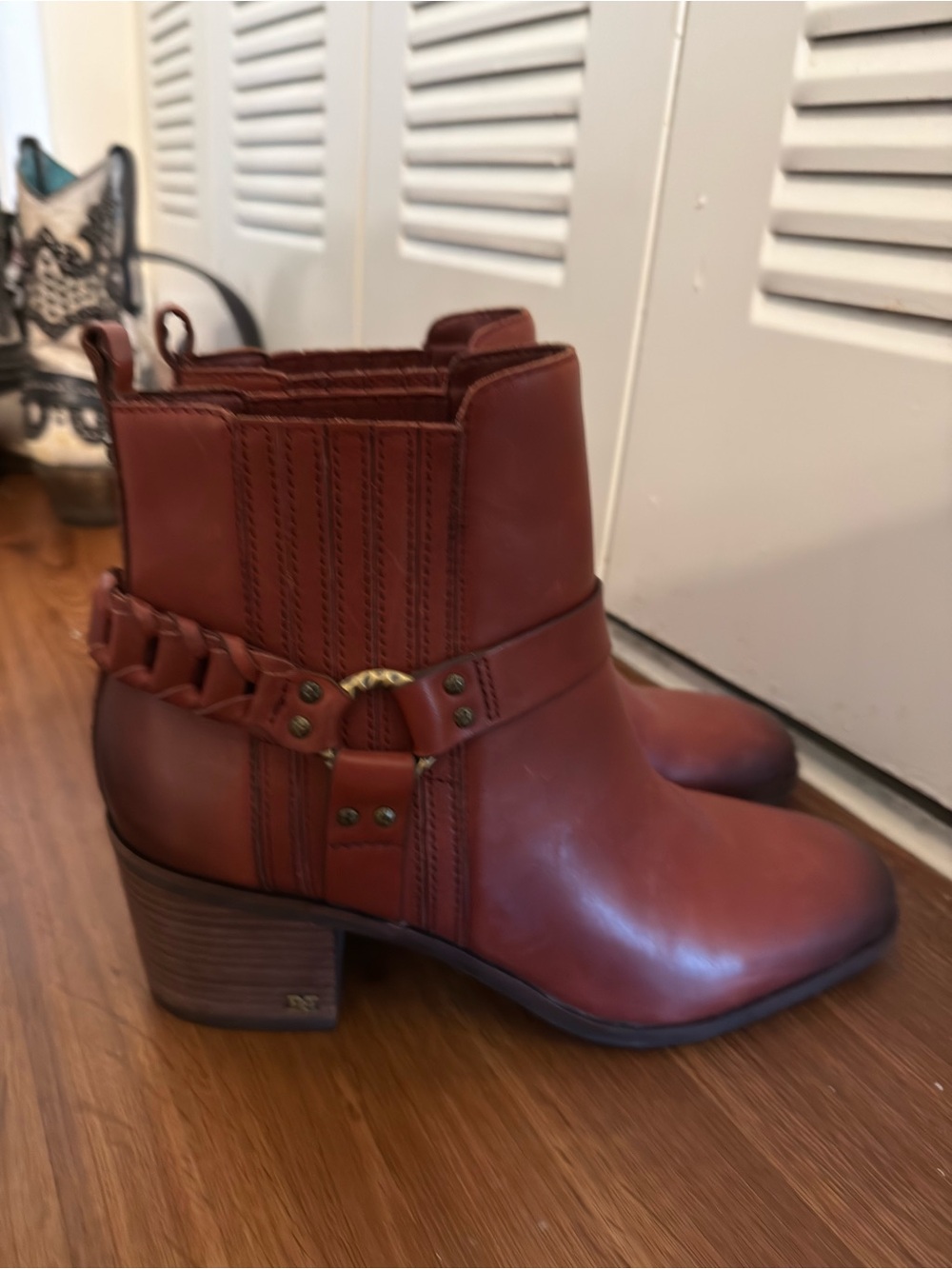 Sam Edelman Cognac Leather Ankle Boot with Harness Accent